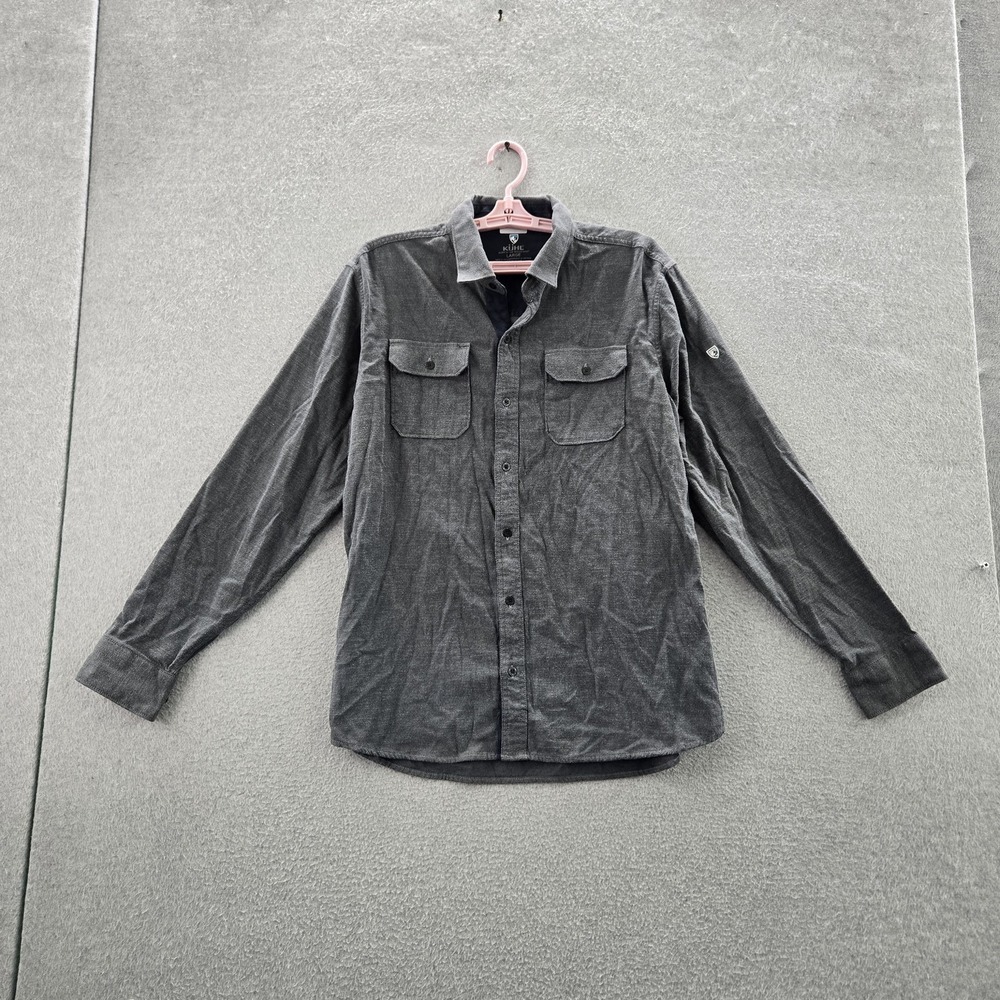 KUHL Men Button Up Shirt L Gray Descendr Flannel Outdoor Long Sleeve Work